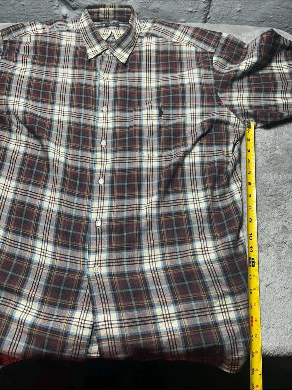 Ralph Lauren Men's XL Plaid Button-Down Shirt - Burgundy, Cream & Blue
